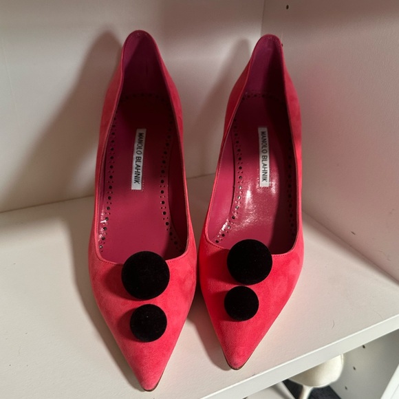 Manolo Blahnik Suede Pom Pom Pumps - Picture 2 of 4